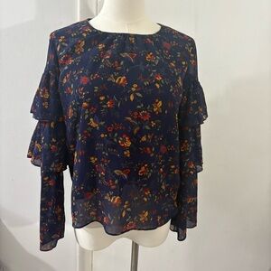 Madewell Blue Floral Ruffle Sleeve in Climbing Vine Blouse Shirt Top Size XS